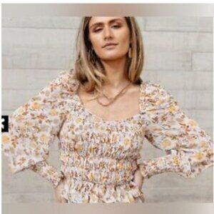 Bohme Smocked Blouse Women's Small Floral Lightweight Longsleeve